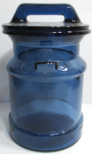 Vintage LE Smith Glass Cream or Milk Can Canister Storage Cookie Jar Blue 9
