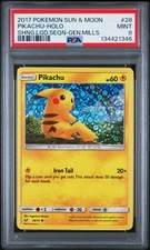 2017 POKEMON SUN & MOON SHINING LEGENDS #28 PIKACHU-HOLO PSA 9