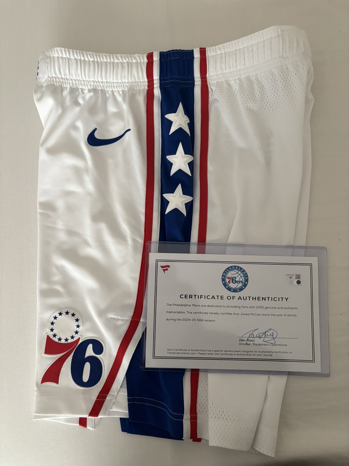 Jared McCain Sixers 24-25 Game used worn Jersey shorts ROOKIE SZN fanatics COA