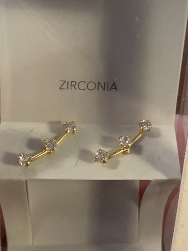 I AM GOLD PLATED 925 STERLING SILVER ZIRCONIA Rhinestones Ear Climber EARRINGS - Picture 1 of 7