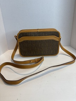 Vintage GUCCI Silk Jacquard Crossbody Messenger Bag Brown
