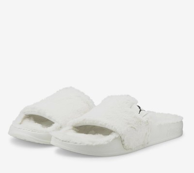 Puma Lead cat White Fluffy Faux fur slippers Sandals slides women