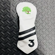 LINKS AND KINGS Leather Fairway Wood Head Cover Tree White 3 Wood Cover RARE z