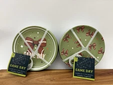 6 GAME DAY Football Bows Melamine Appetizer Snack Plates 6" Coquette Bow Green