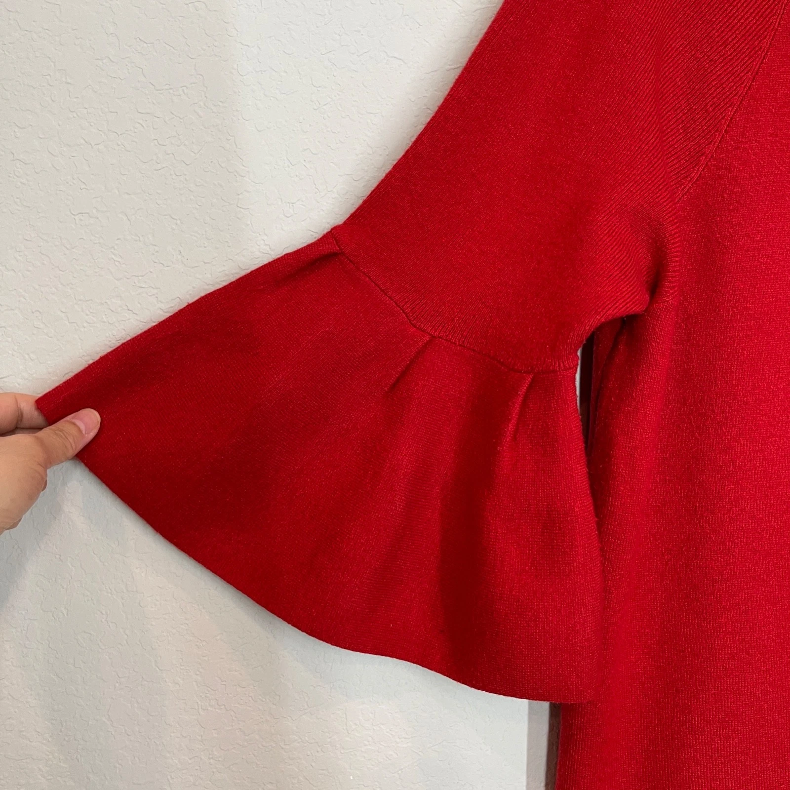 Anthropologie Maglione Falena Vestito Maglia Taglia XL Rosso Manica a Campana Pullover San Valentino