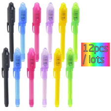 12Pcs Luminous Light Pen Magic Purple 2 in 1 UV Black Light Combo Drawing Invisi