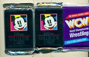 DISNEY COLLECTOR CARD PACKx2 (1991)+WCW CARD PACK (1991)
