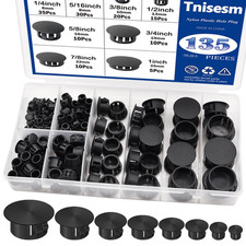 135Pcs 8 Sizes Nylon Plastic Hole Plugs Black Round Drill Hole Flush Type Panel