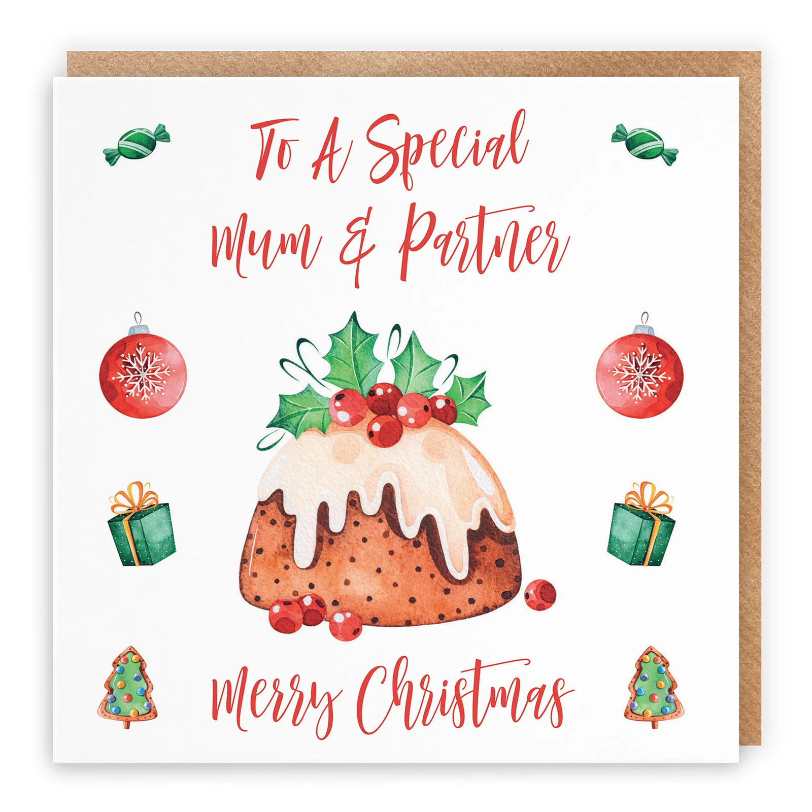 Mum And Partner Card Christmas Pudding