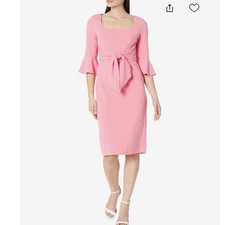 Adrianna Papell Pink Square Neck Bell Sleeve Tie Waist Sheath Dress Size 8