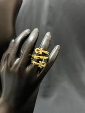 Double Ankh Egyptian Ring with Golden Band and Ancient Life Symbol Made In Egypt