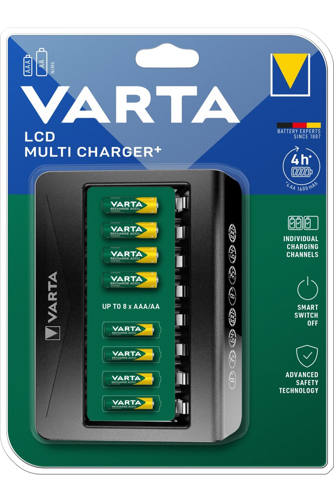 Caricatore Multi Charger VARTA AA AAA 9V, Ricarica a Singolo Slot