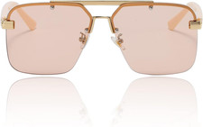 Trendy Aviator Sunglasses Mens Womens Large Square Metal Rimless Frame Shades Le