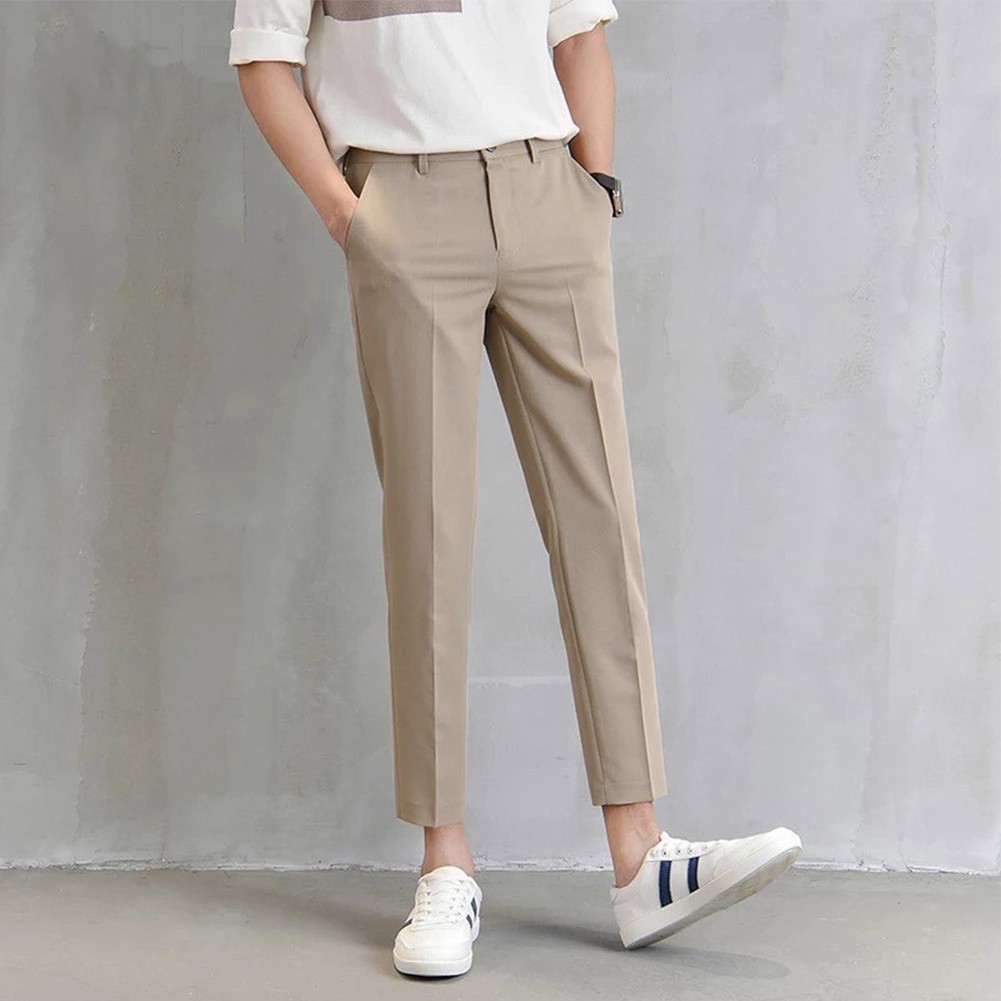 Sleek Men's Straight Cut Ankle Length Pants for Business or
