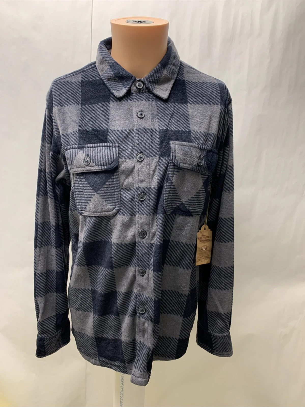Telluride Mens Medium Black Gray Plaid Soft Button Shirt Long Sleeve New