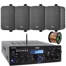 Pyle PDA6BU USB 200W Bluetooth Stereo Receiver, 4x 4" 30W 3-Way Speaker, Wire