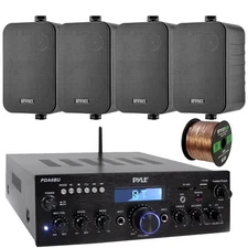 Pyle PDA6BU USB 200W Bluetooth Stereo Receiver, 4x 4" 30W 3-Way Speaker, Wire