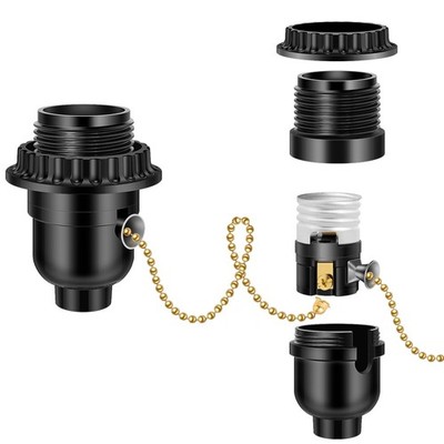 Aolloa UL Listed E26 Light Socket, Threaded Lamp Pull Chain Switch, Black 