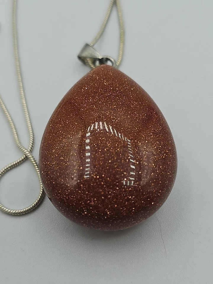 Collar Colgante Lágrima Goldstone, Cadena Tono Plata, Piedra Marrón Brillante Foto 2 de 4