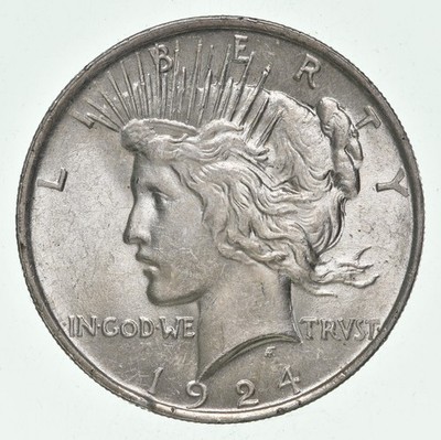 (1) AU $1 1924 Peace Silver Dollars Dripping w luster Almost Unc 90% Bulk & Save