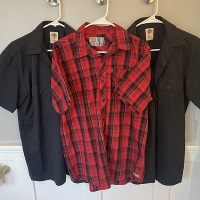 2 Dickies Work Shirt Mens Medium Black Short Sleeve Industrial Uniform /Realtree