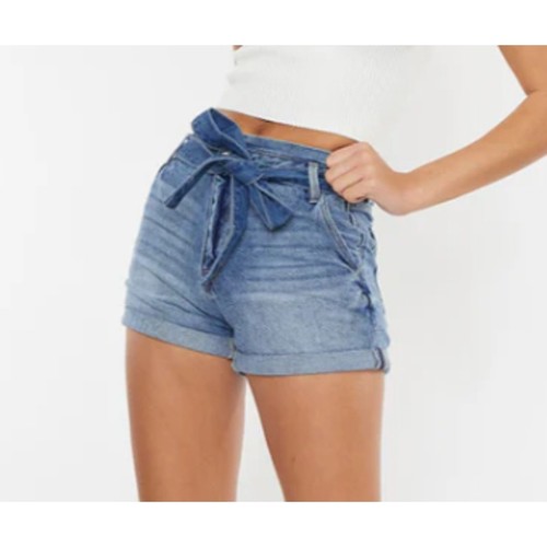 Pantalones Cortos Kancan 12 31 Tiro Alto Denim Mamá Jean Sandra Corbata Cintura Bellete Verano NUEVO - Imagen 1 de 12