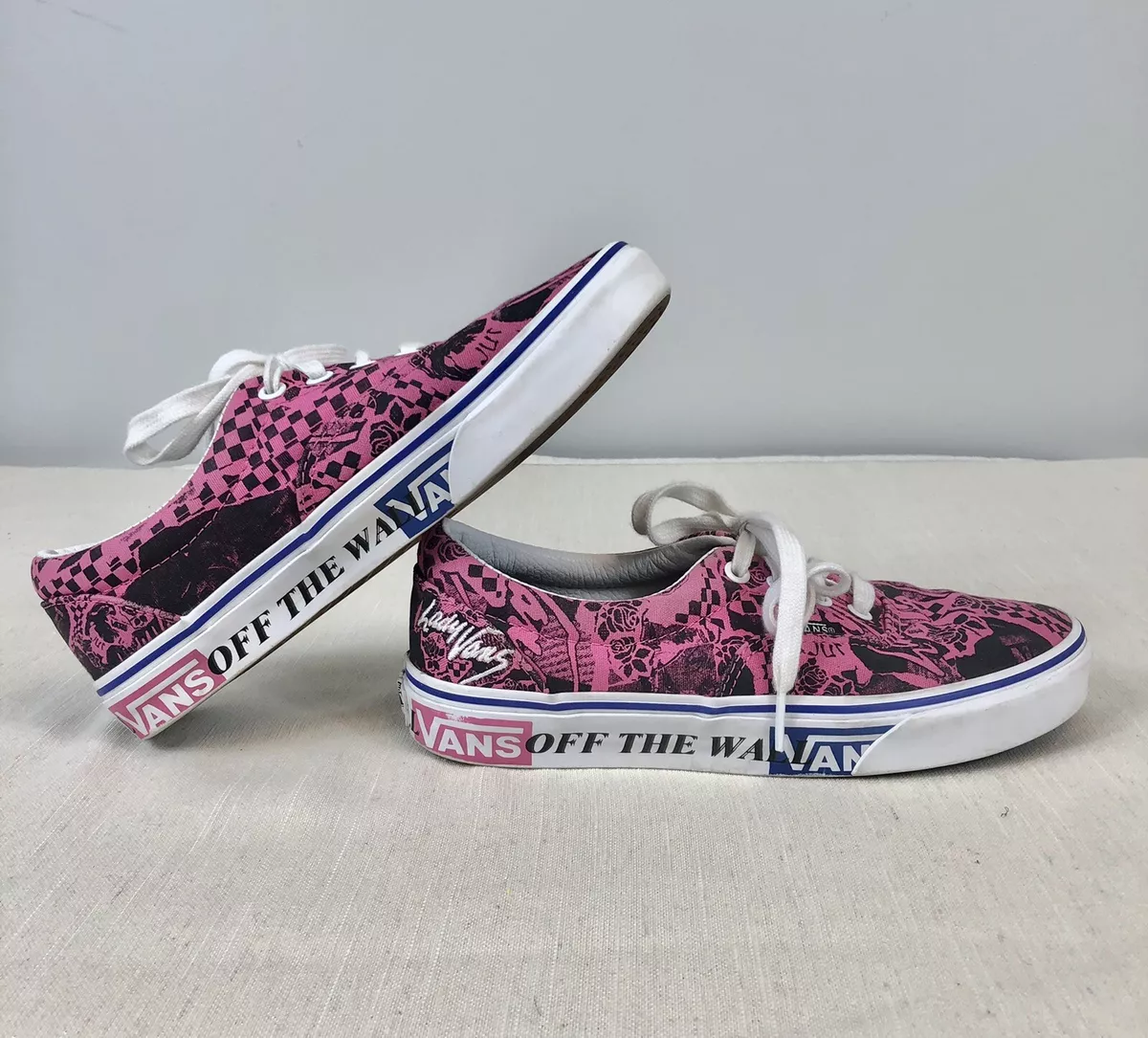 mad te Betjene Pink Black Rose Graphic Lady Vans Sneakers Size Womens 7.5 Mens 6 Shoes Off  Wall | eBay