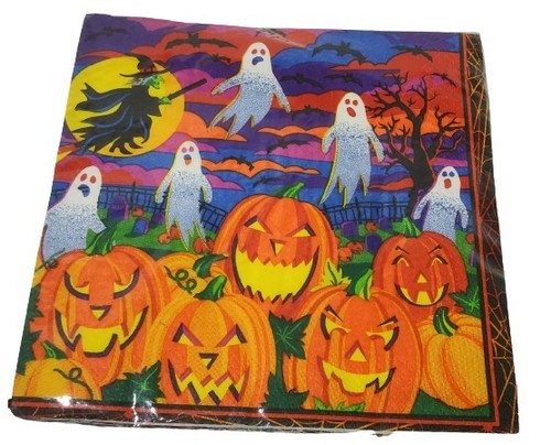 Vintage Trend Setters Luncheon Napkins Halloween Ghosts Jack-o-lanterns Colorful