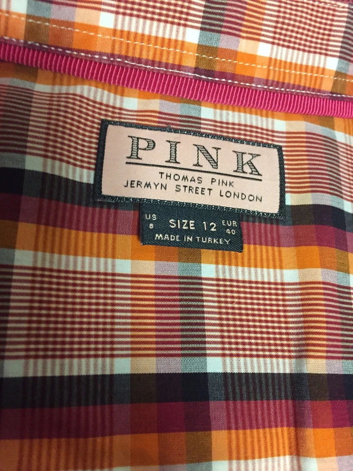Thomas Rosa Jermyn Street Londres Talla 12 Abotonados Rosa y Naranja Cuadros Foto 3 de 4
