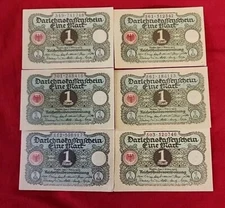 6 Paper From German 1 Mark 100 Year Old Banknote ISSUED 1920 Free Shipping 