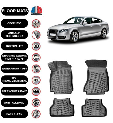 Floor Mats Liner Fits Audi A5 (2005-2015) Waterproof 3D Molded 4pcs
