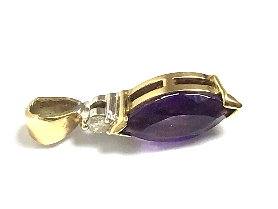 Colgante vintage de oro amarillo y blanco de 9 quilates amatista y diamantes talla marquesa Foto 4 de 4