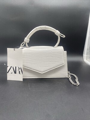 ZARA | White Animal Croc Embossed Print Shoulder Hand Bag Gold