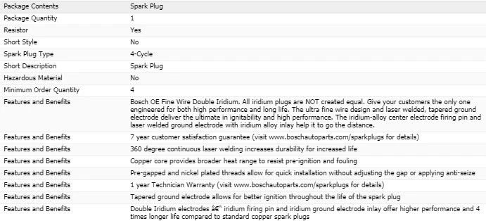 4 bujías Bosch doble iridio para Chevrolet Cavalier 1995 L4-2,3 L Foto 4 de 4