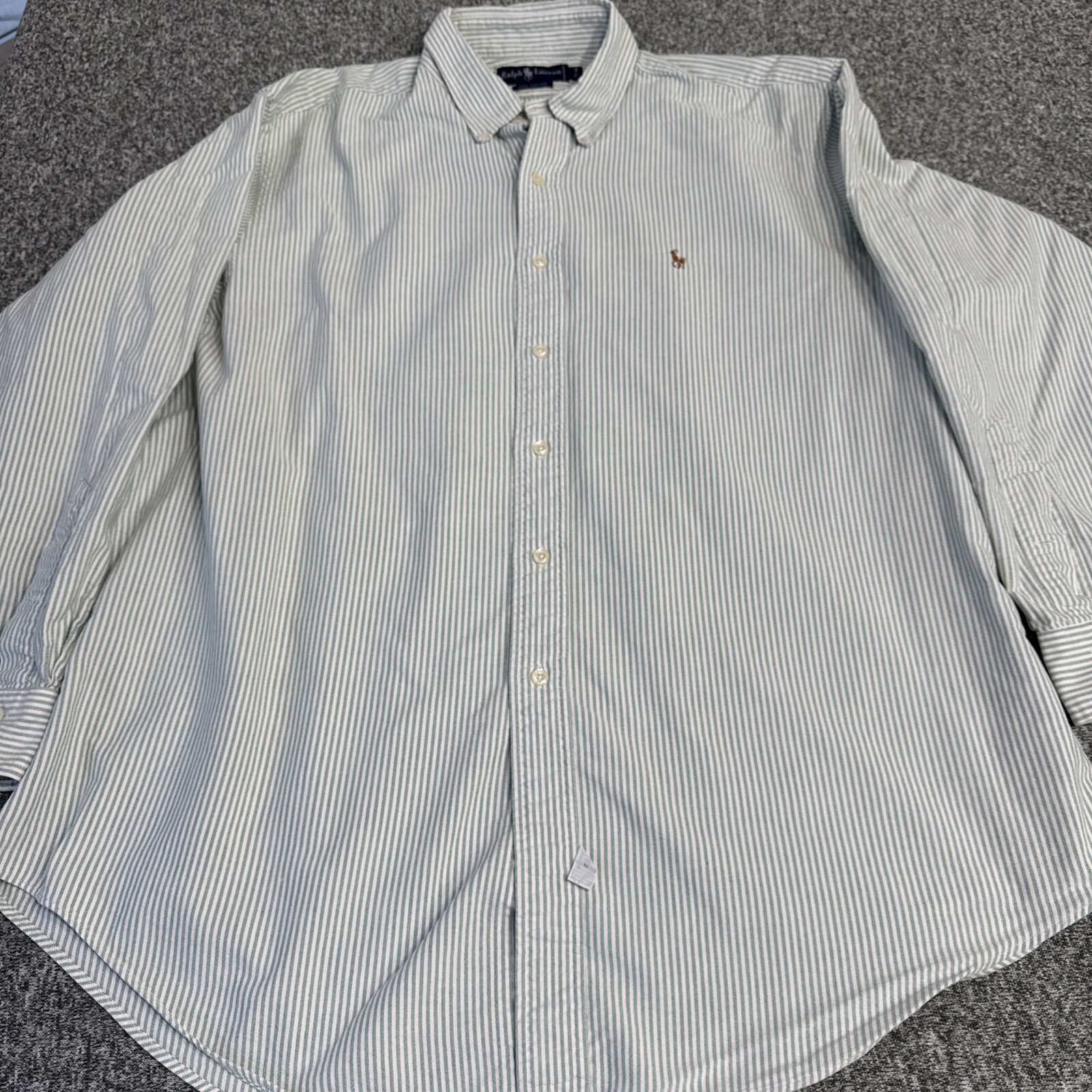 Ralph Lauren camicia abbottonata righe carne pony uomo spessore 17 5 34 verde bianco