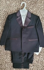 Boys Classic fit suit Black formal baptism communion set shirt,vest,pant, Jacket