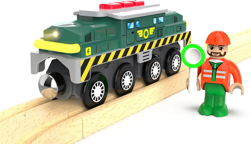 Train Toys for Wooden Train Tracks, Green Tank Battery Operated Locomotive with - Picture 12 of 12