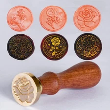 6 pcs Wax Seal Stamp Kits Stamp Brass Head & 1 Wooden Handle, 6 Rose Designs