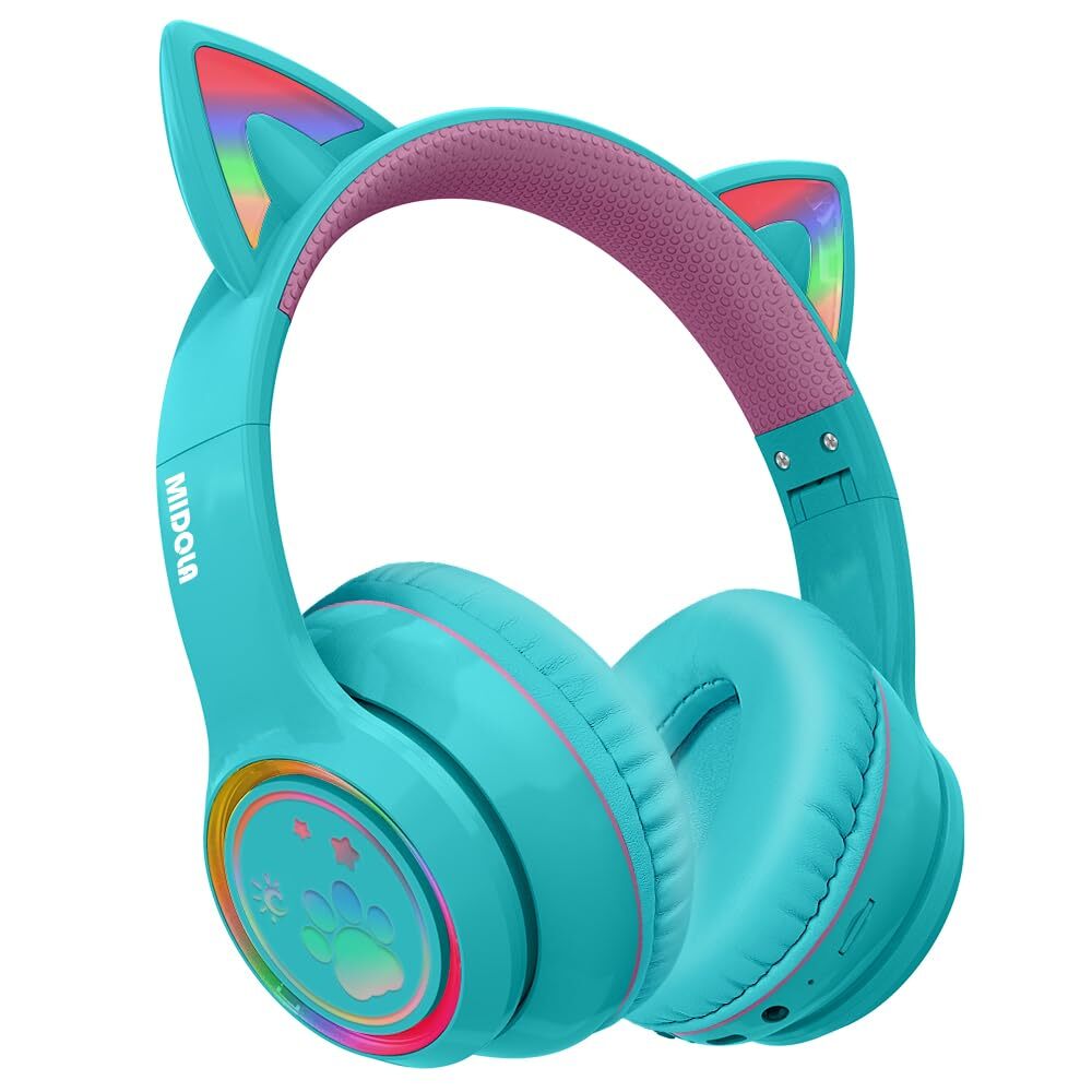 MIDOLA Cat Ear Wireless Bluetooth Headphones with LED Lights 60H Playtime 5.3 Bluetooth