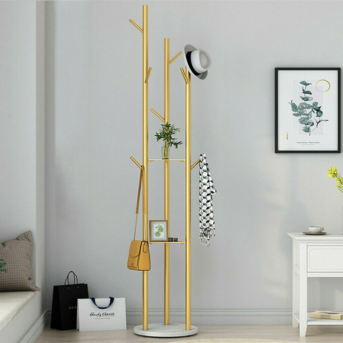 Tall Coat Rack Hat Clothes Stand Hanger Garment Hook Tree Metal Organizer Gold - Picture 6 of 12