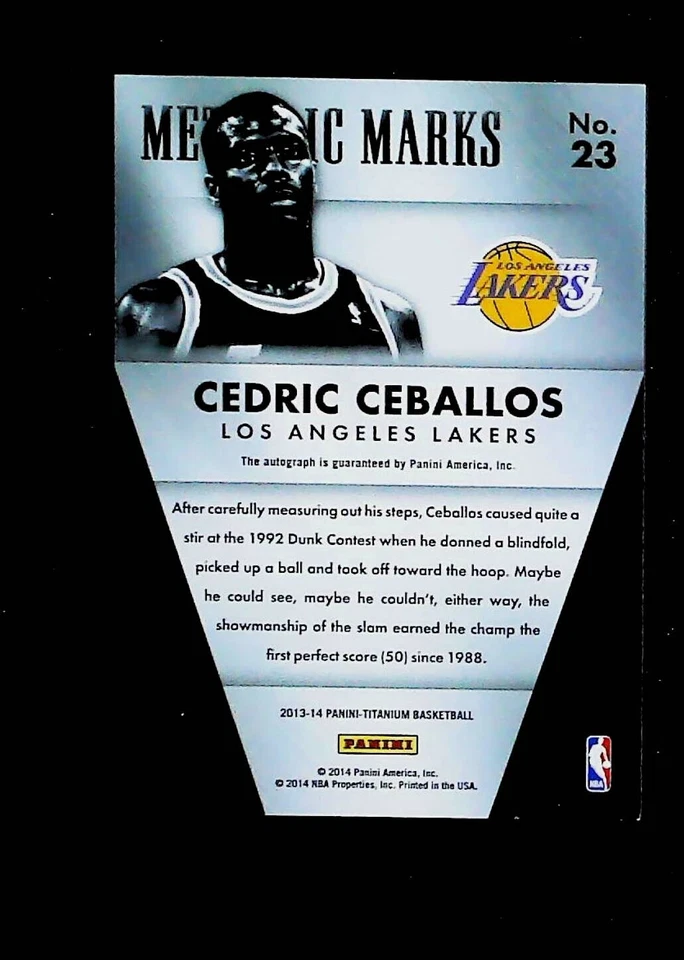 2013-14 Panini Titanium Metallic Marks Auto /299 Cedric Ceballos #23 Auto - Image 2 of 2