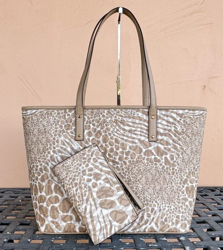 MICHAEL KORS CARTER SHOULDER OPEN TOTE BAG + WALLET MK ZEBRA PRINT