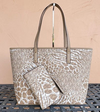 MICHAEL KORS CARTER SHOULDER OPEN TOTE BAG + WALLET MK ZEBRA PRINT CAMEL MULTI