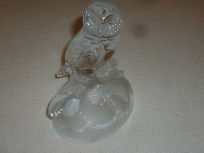 OWL CRISTAL D ARQUES FRANCE FIGURINE GLASS FIGURE PAPERWEIGHT FROSTED BASE BIRD 