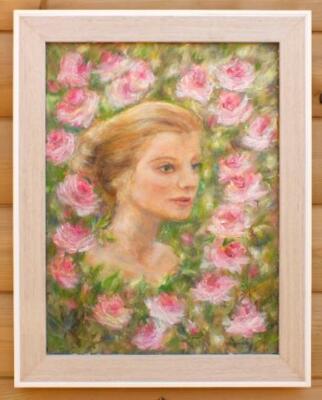 Mädchen Frau Portrait Original Ölgemälde Englische Rose gerahmt signiert Andi Lucas