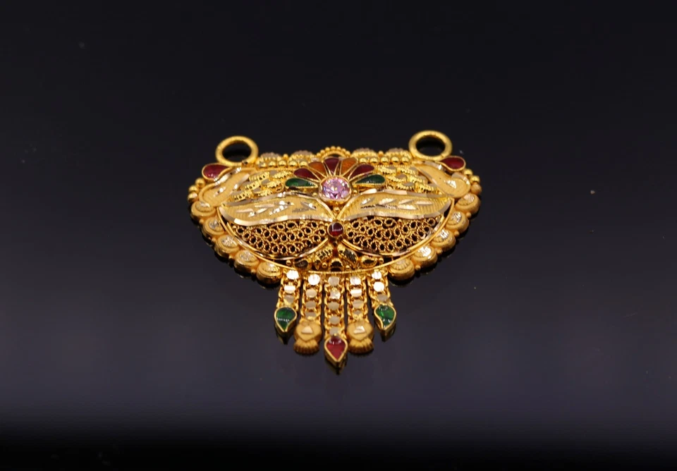 22 K 22 CT ORO ANHELADO A MANO FILIGRANA TRABAJO BODA FIESTA COLGANTE TRADICIONAL IND Foto 3 de 4