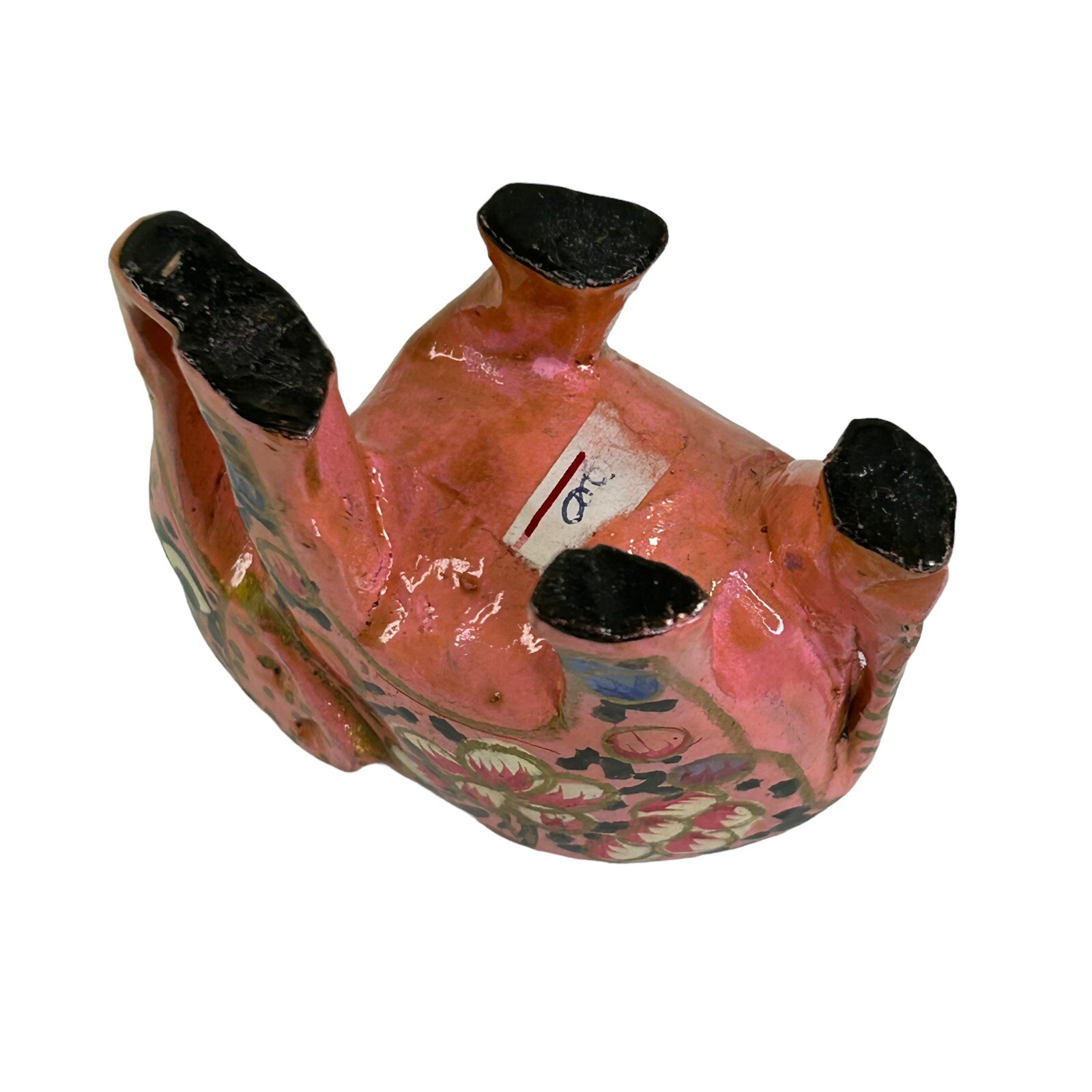 KASHMIRI PAPER MACHE ELEPHANT Figurine Multicolor Lacquered Floral Painted 2"