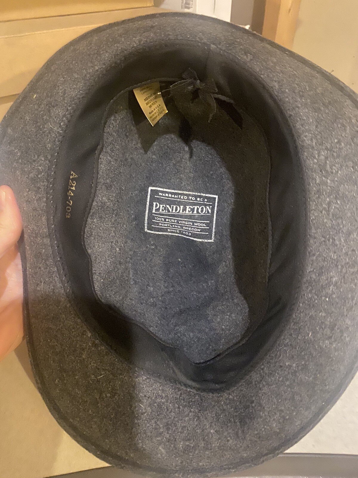 Pendleton Gray Wool Fedora Hat Medium Made In USA - image 2