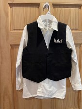 Youth Suit 6 Piece Johnnie Lane Cream Shirt Black Stripe Suit Set Size 12