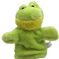10" Best Made Toys Green Yellow Plush Frog Hand Puppet Stuffed Animal